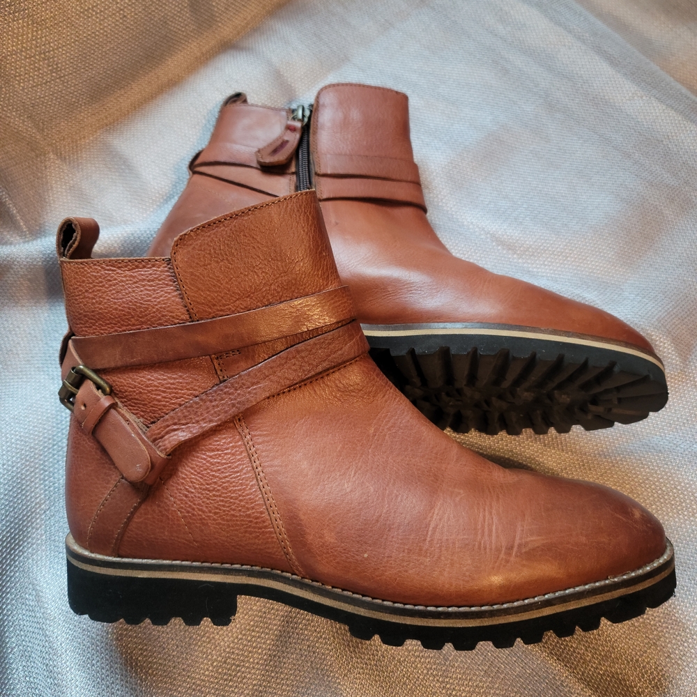 SALAMANDER Germany Cognac Brown Leather Moto Ankle Boots Size EU 41 / US 10 - Picture 2 of 3